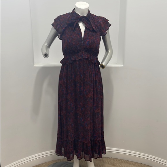 Cleobella Nicolette Midi Dress  Retrograde Paisley Purple Multi  Chiffon Size L - Picture 14 of 15